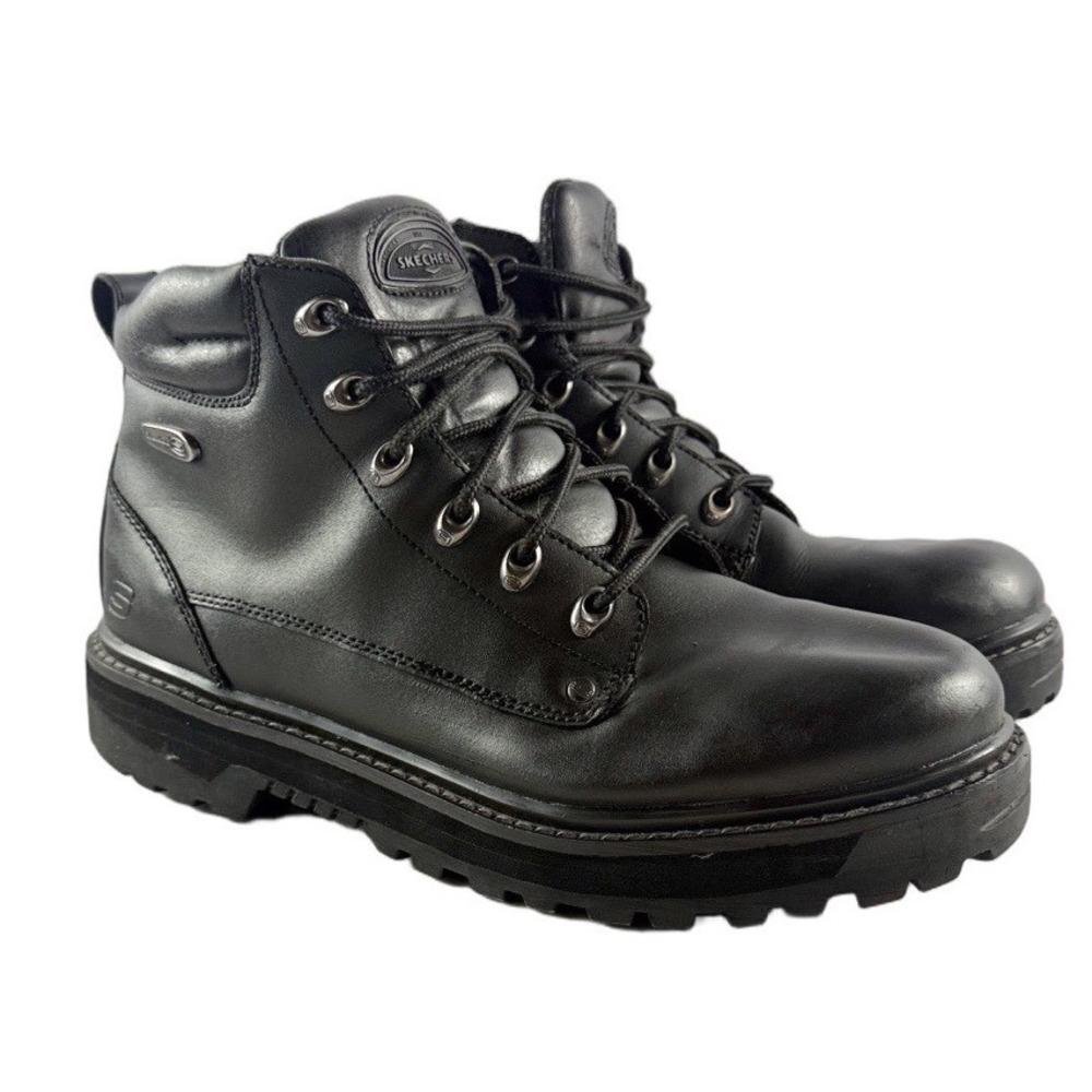 Skechers Leather Work Boots Mariners-Pilot Utility BLACK Men Size 12